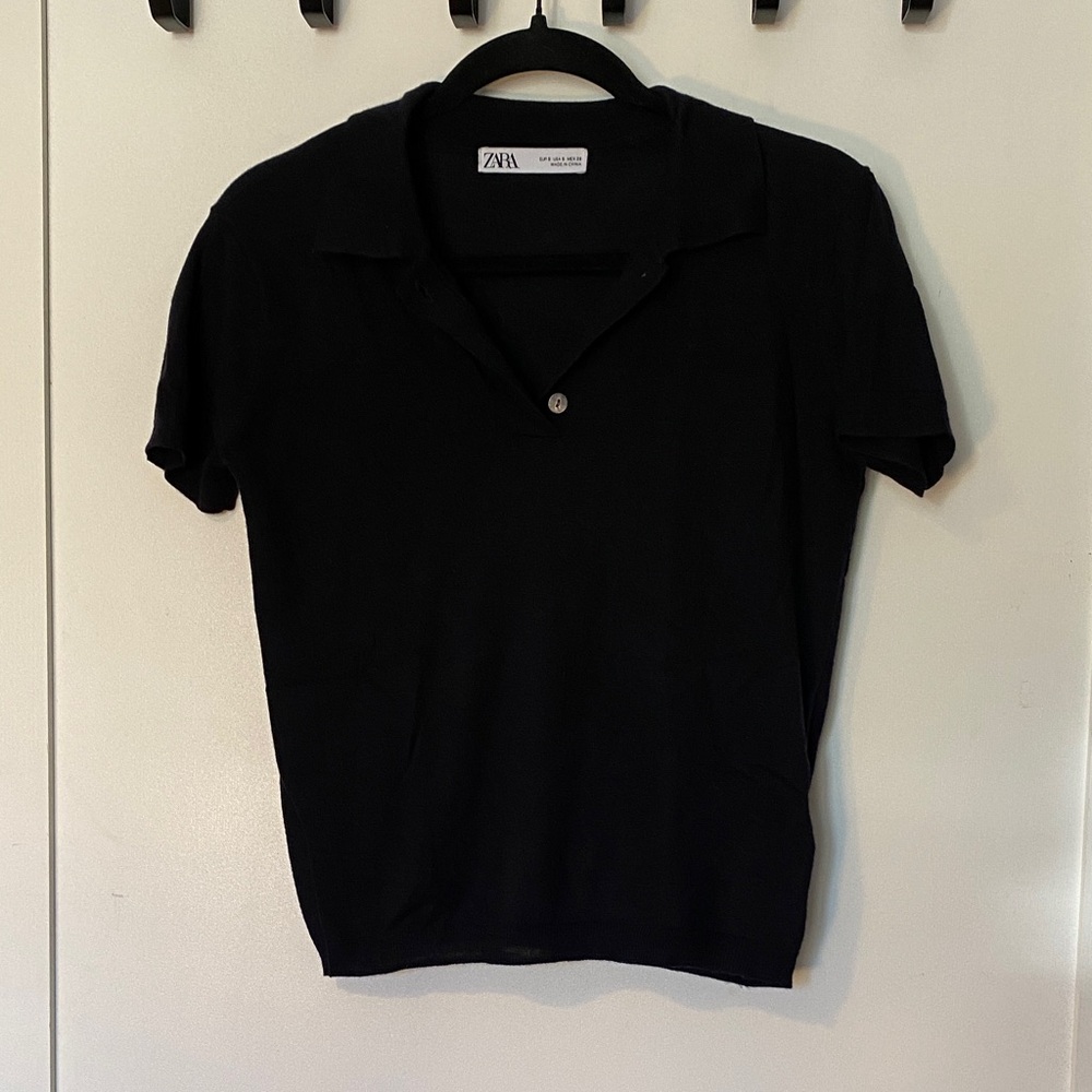 Zara Black Short Sleeve Knit Polo